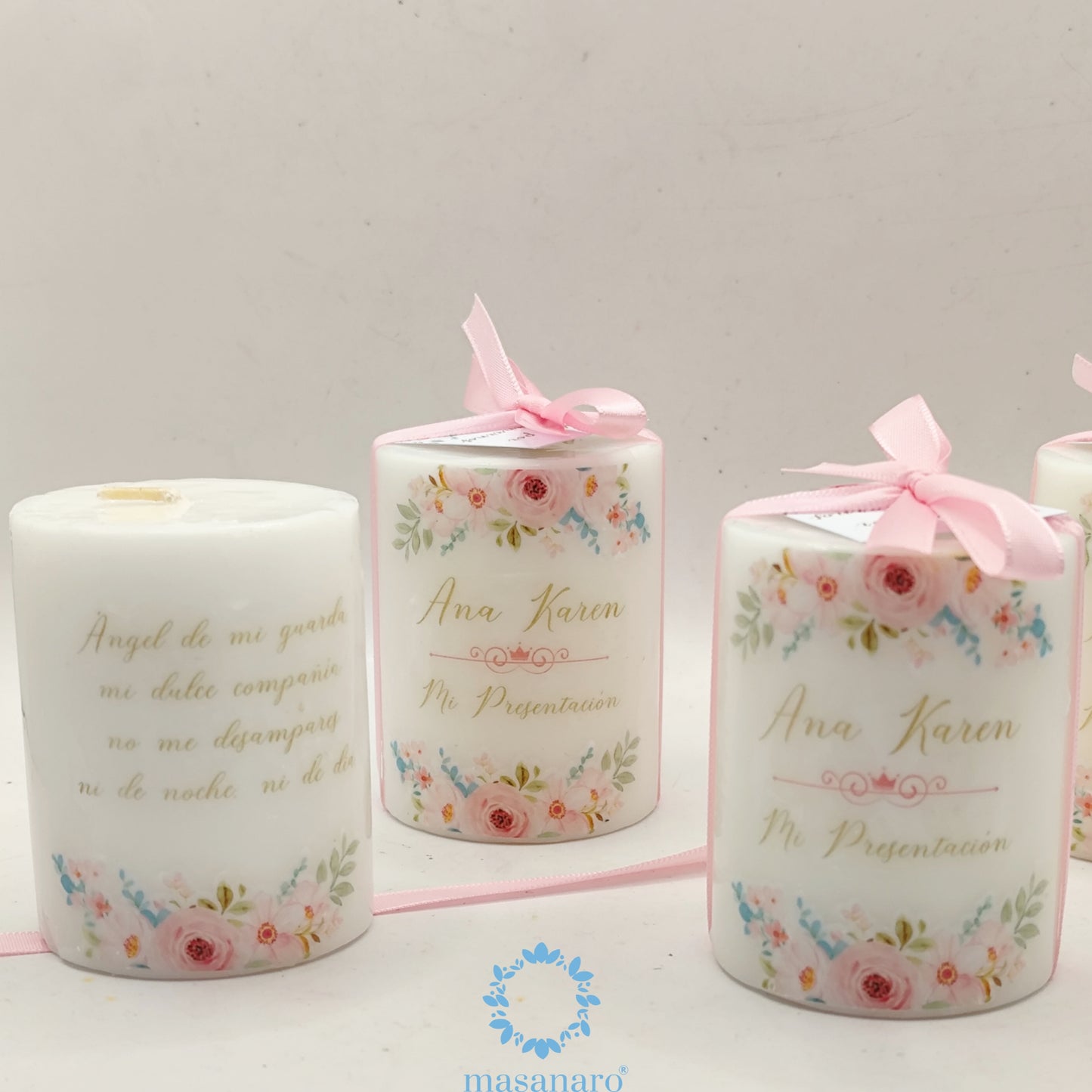 Vela con diseño flores rosas