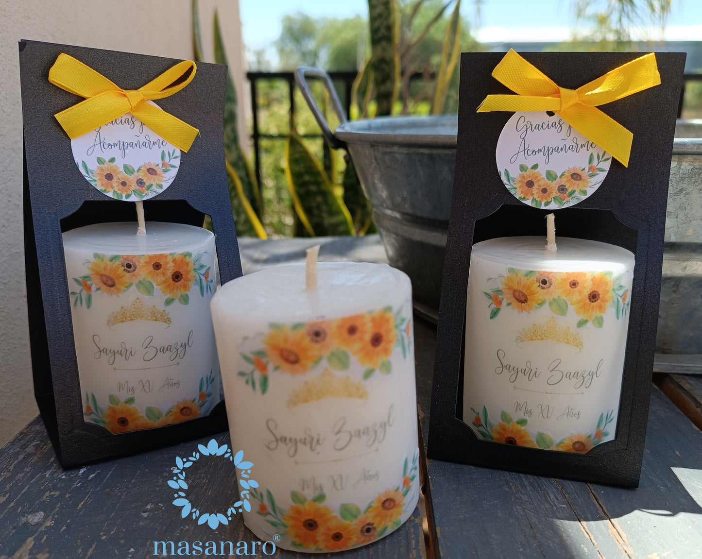 Vela con empaque de cartón. Diseño Girasoles