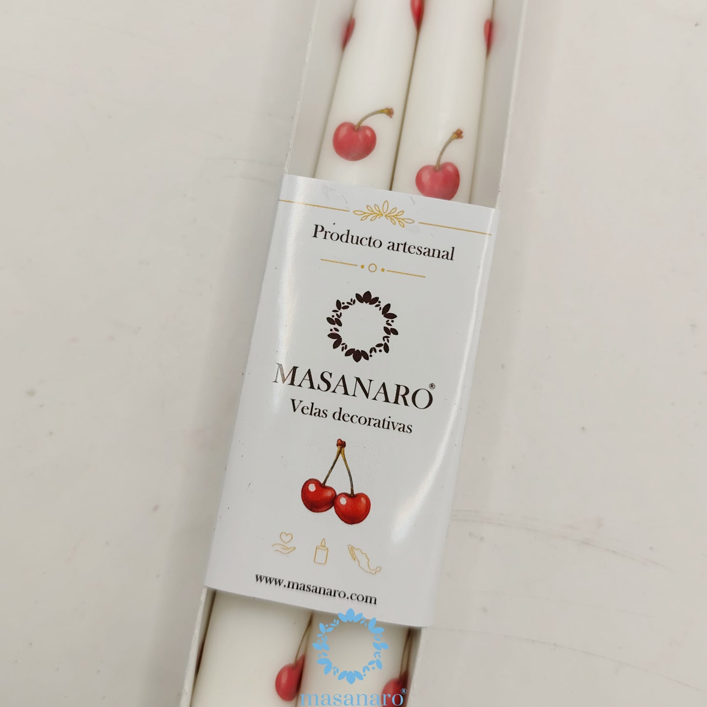 Paq. 2 velas taper. Diseño cerezas