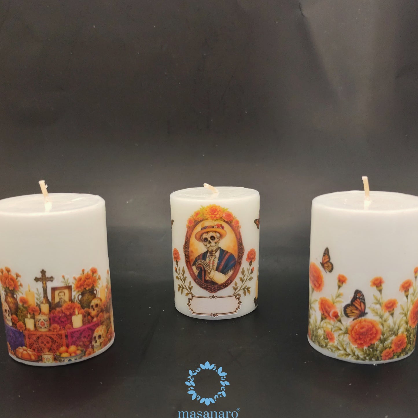 Paq 3 cirios pequeños día de muertos