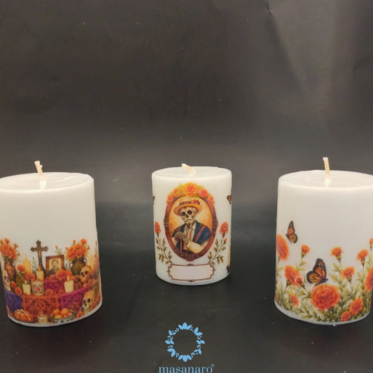 Paq 3 cirios pequeños día de muertos
