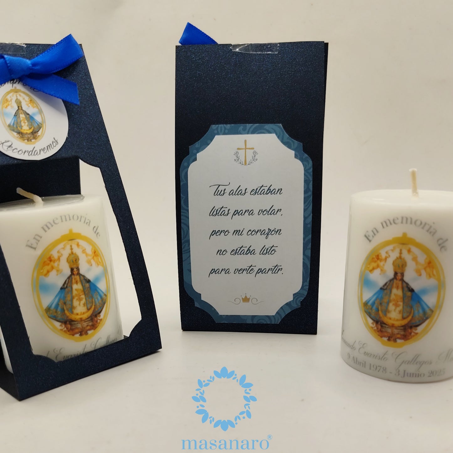 Vela con empaque de cartón con diseño Virgen de san Juan de los Lagos
