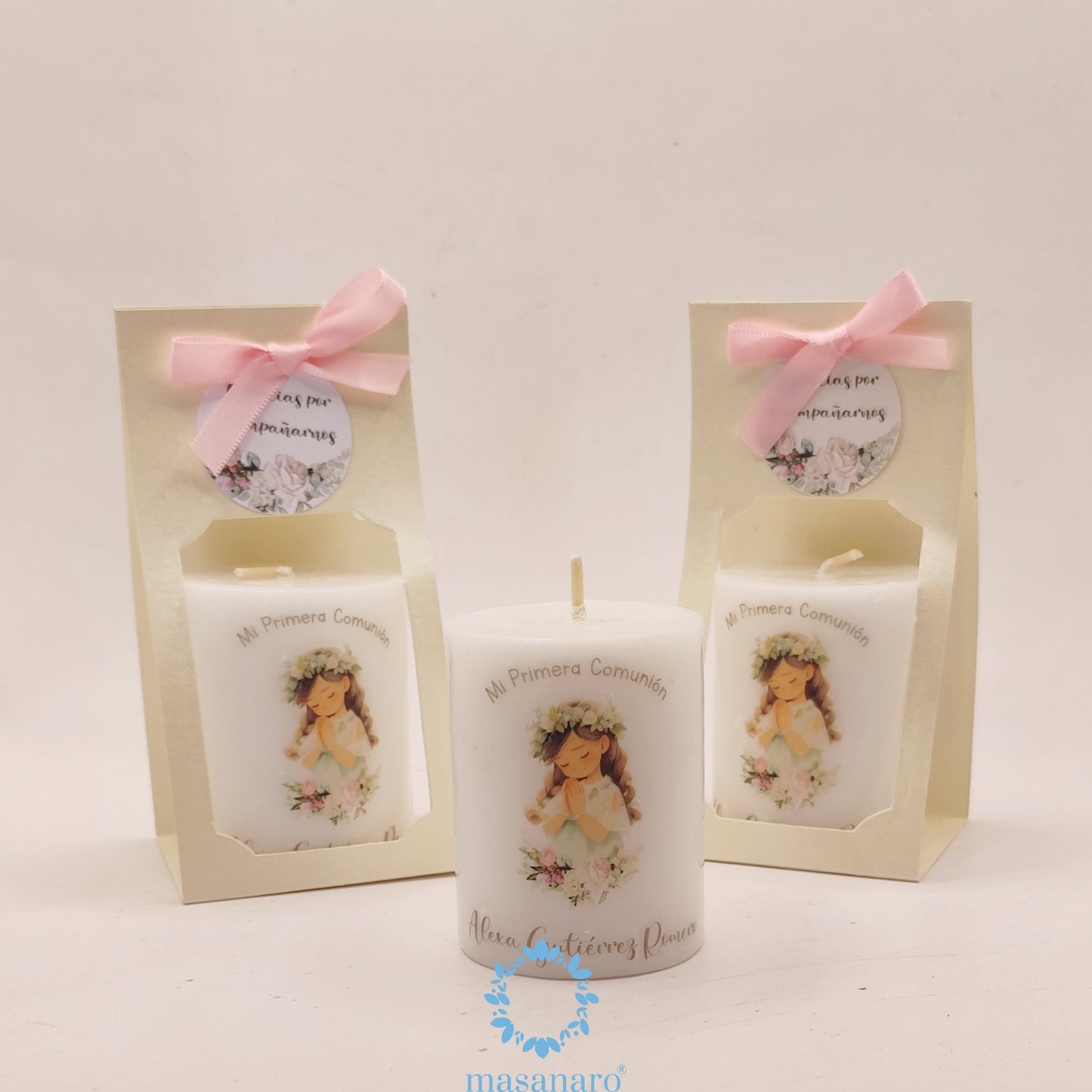Vela con empaque de cartón. Diseño niña vintage