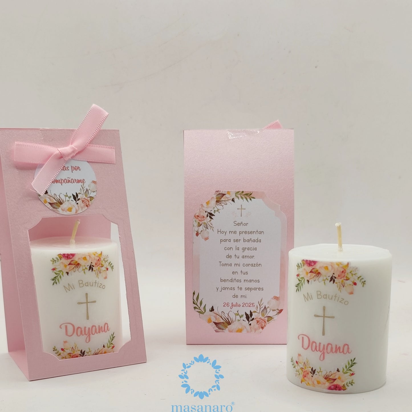 Vela con empaque de cartón. Diseño flores vintage