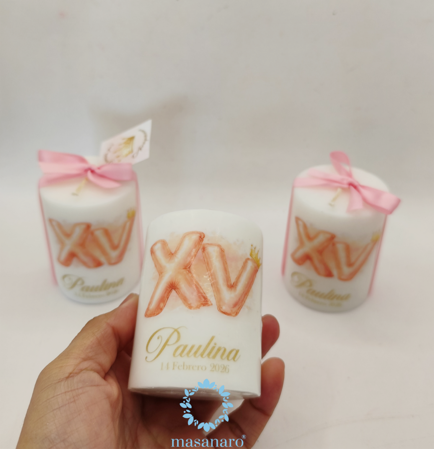 Vela con diseño de XV años rosa