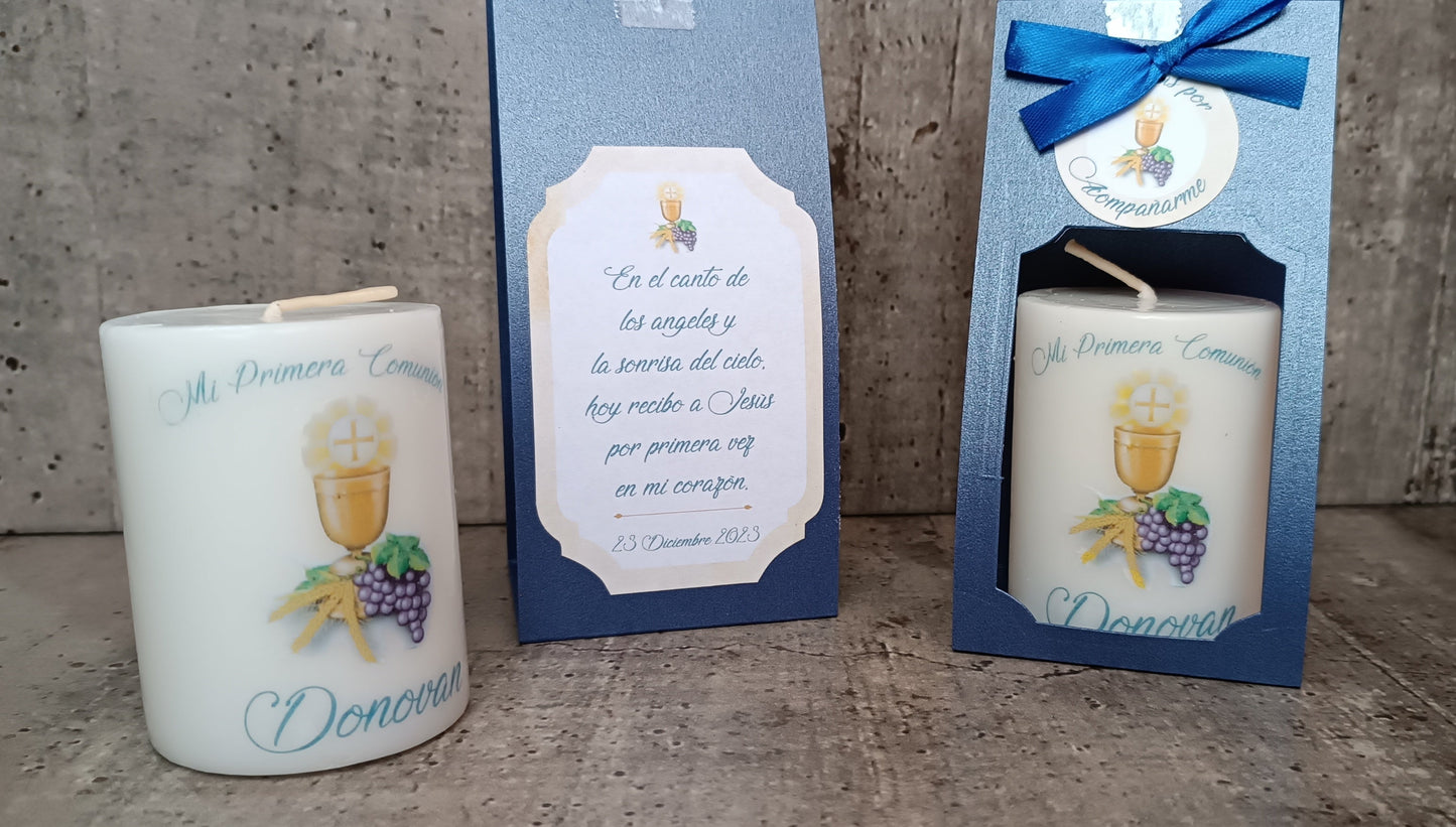 Vela con empaque de cartón. Diseño cáliz