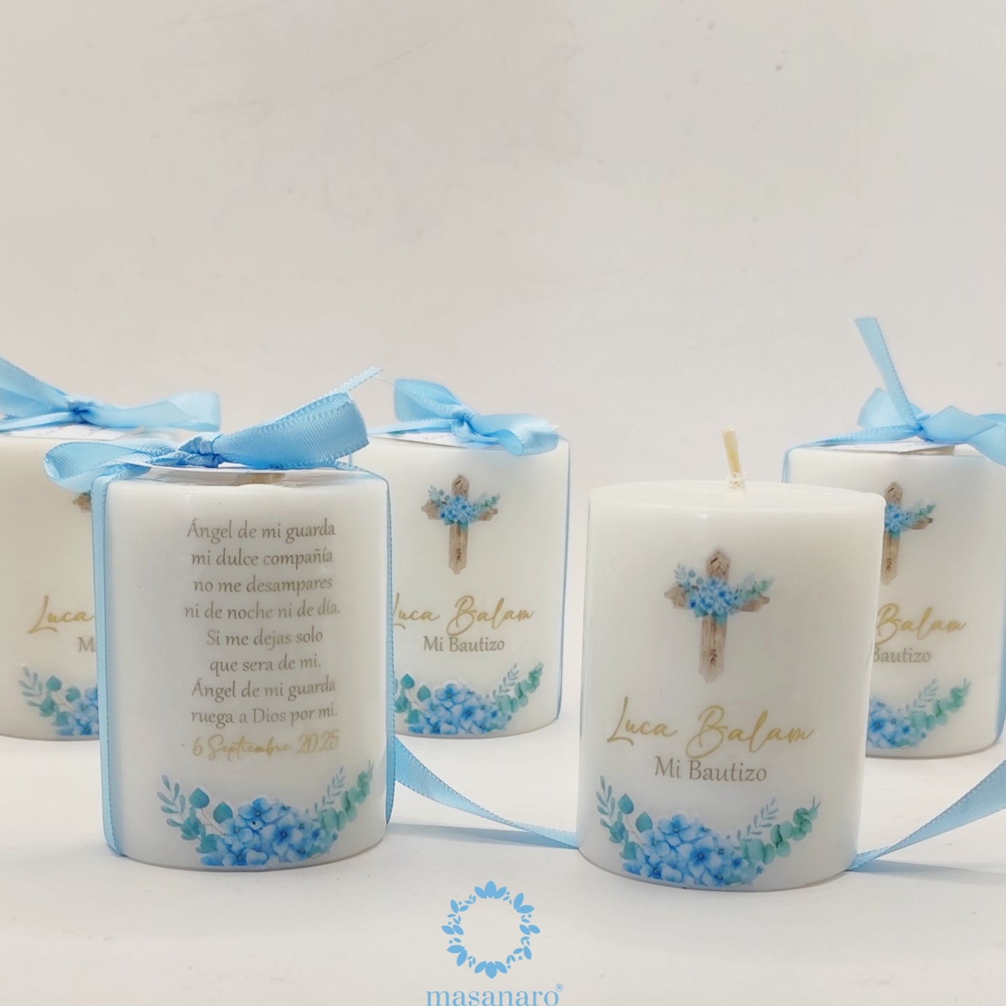 Paq. 10 velas, diseño flores azules vintage