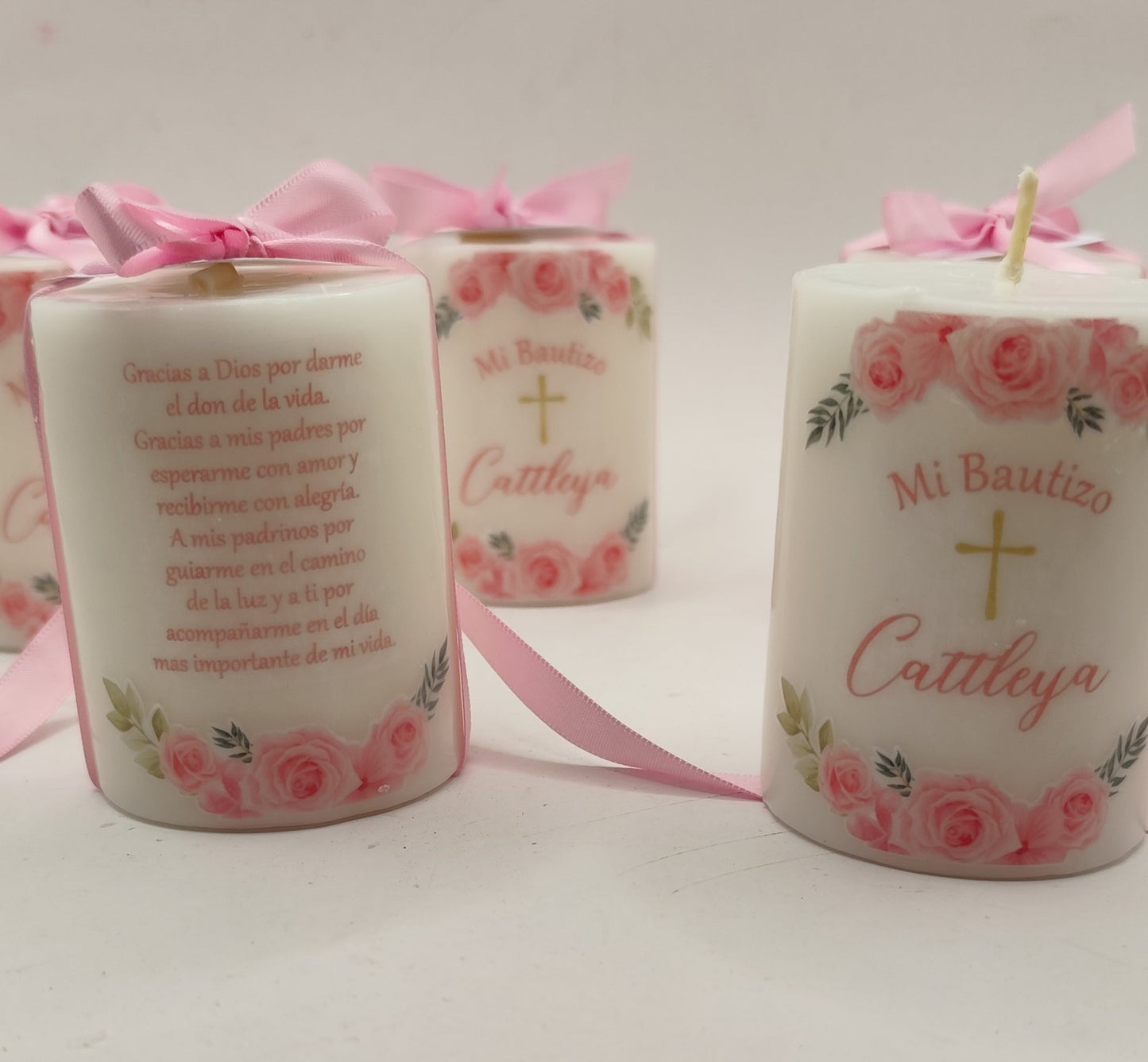 Velas con diseño de flores rosas Bautizo Niña