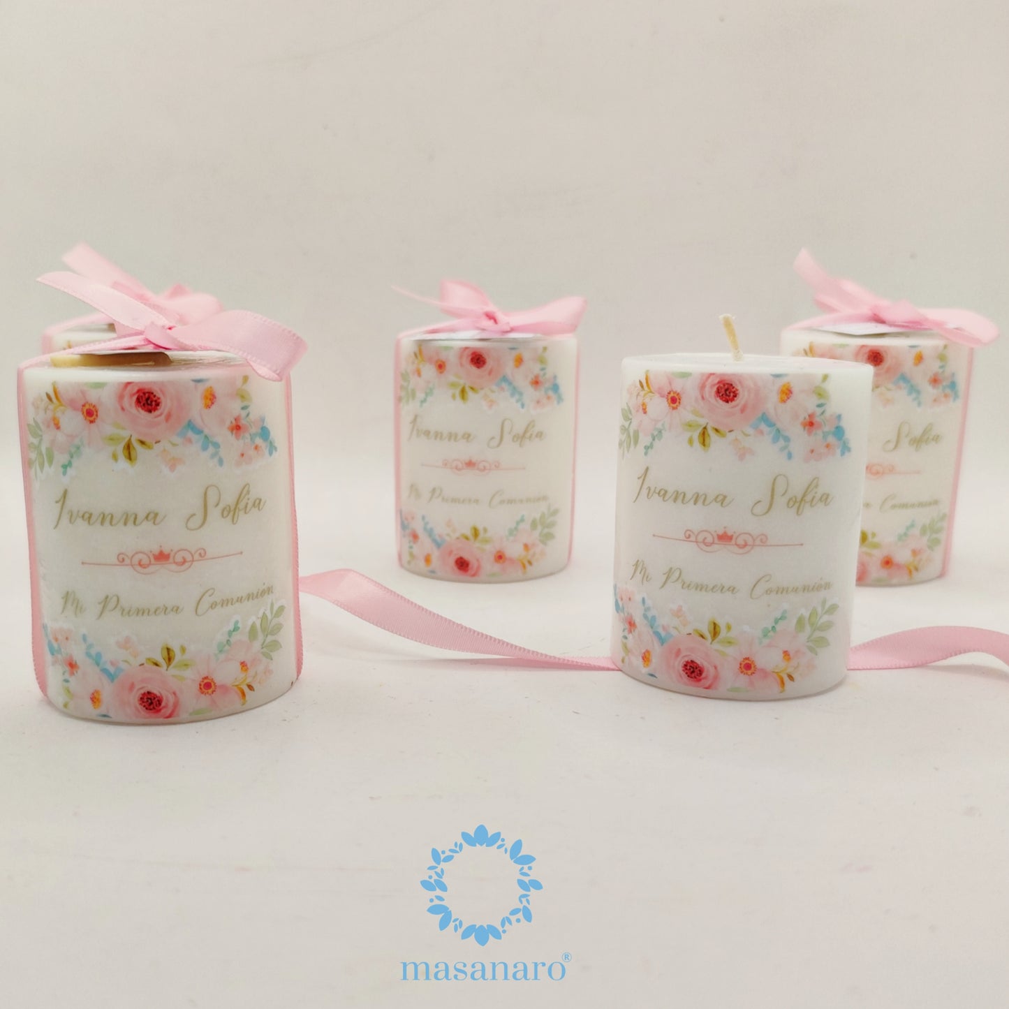 Vela con diseño flores rosas