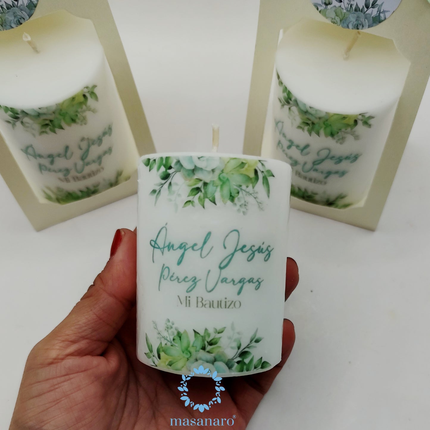 Vela con empaque de cartón. Diseño suculentas