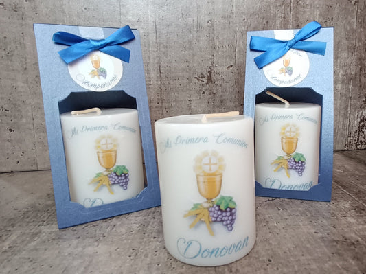 Vela con empaque de cartón. Diseño cáliz