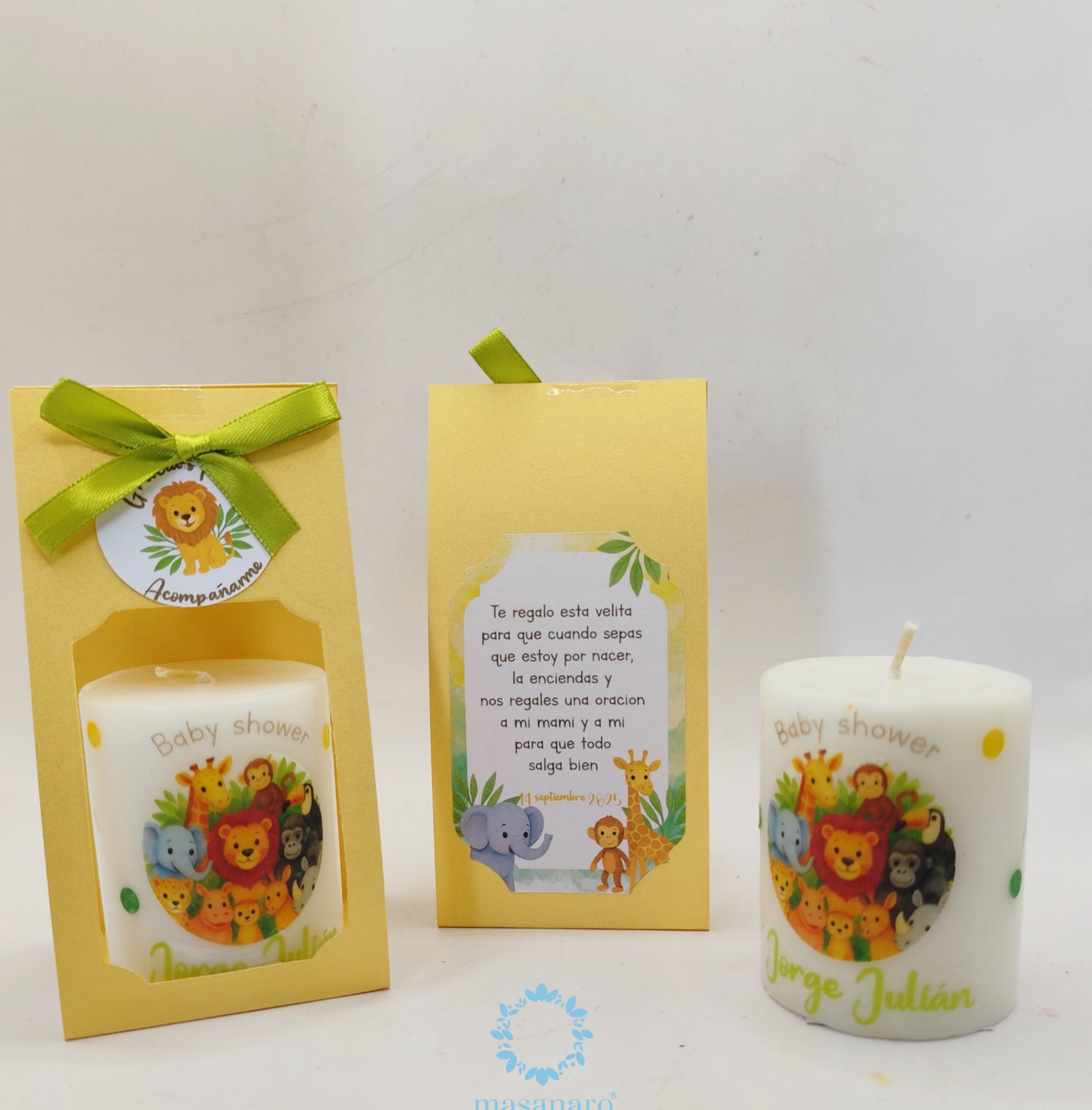 Vela con empaque de cartón. Diseño animales de la selva