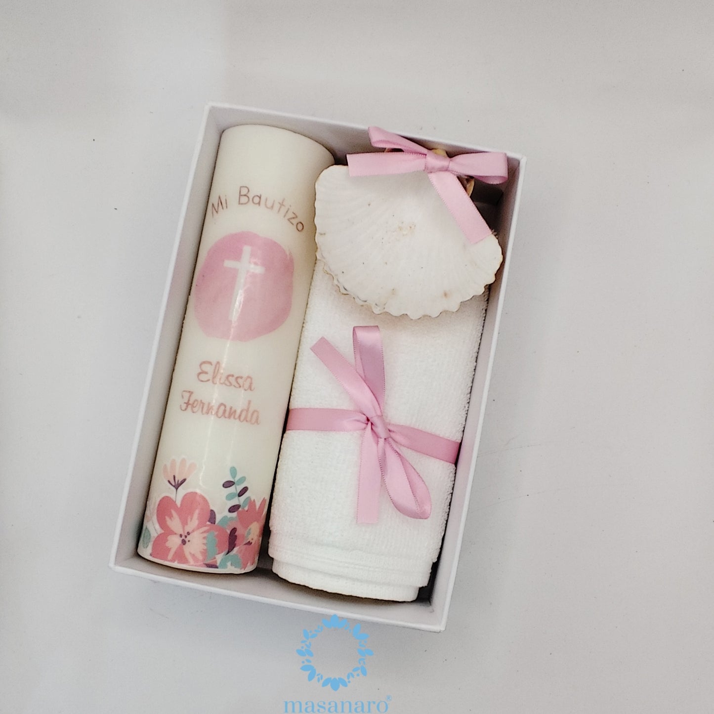 Kit de bautizo, diseño flores rosas