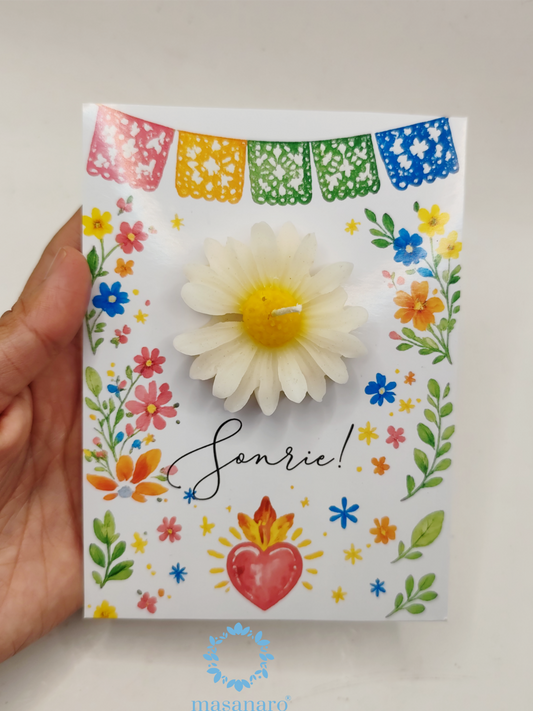 Tarjeta con vela de margarita