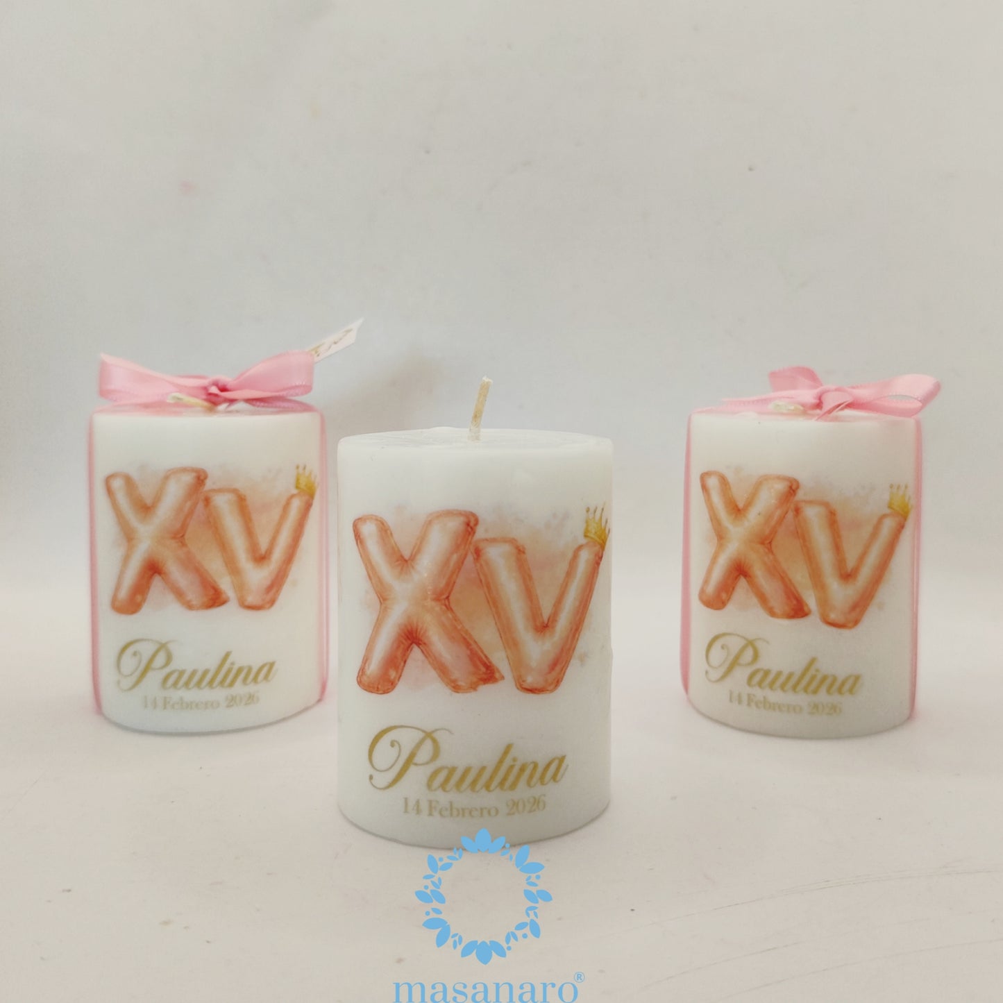 Vela con diseño de XV años rosa