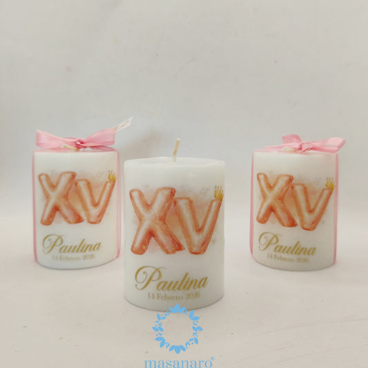 Vela con diseño de XV años rosa