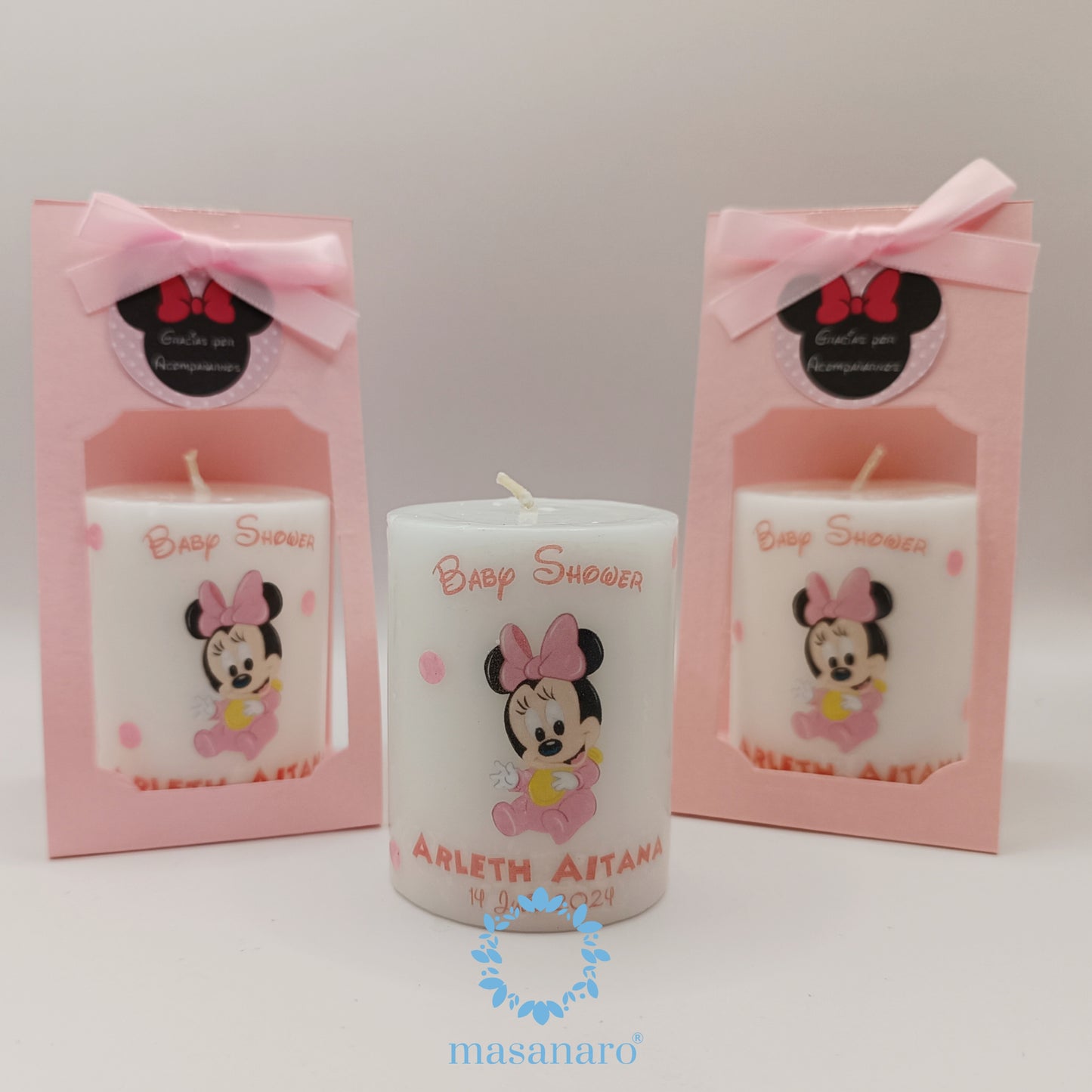 Vela con empaque de cartón. Diseño Minnie bebe