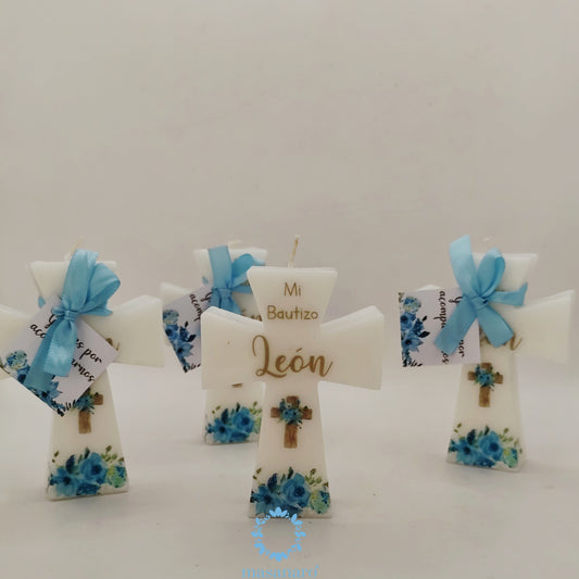 Vela de cruz. Modelo. Flores azules