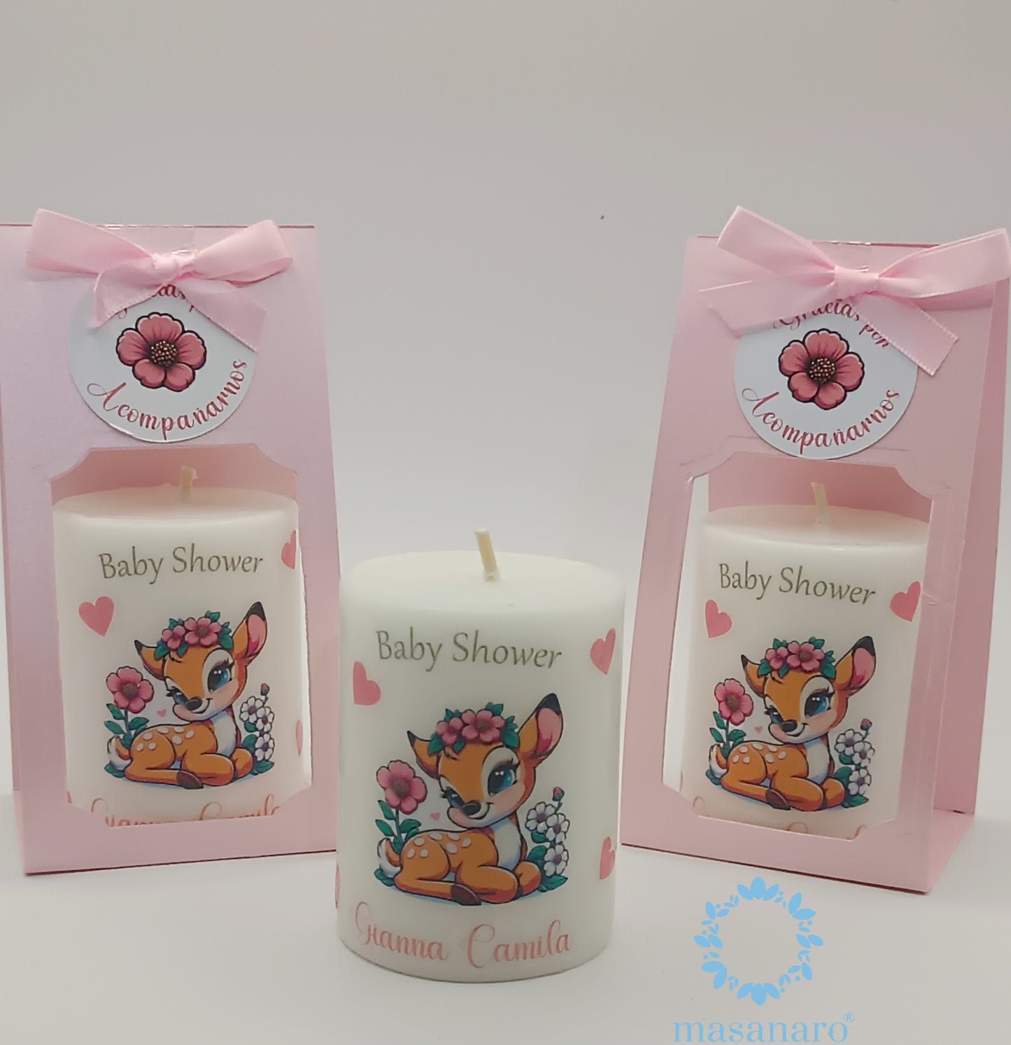 Vela con empaque de cartón. Diseño Venadita bebe