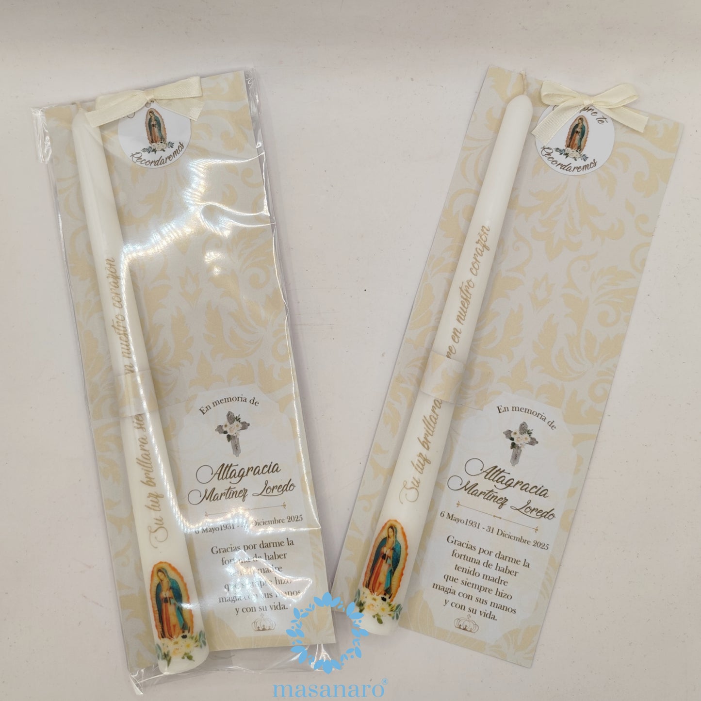 Vela larga con diseño de la virgen de Guadalupe