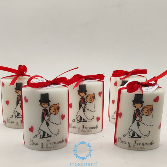 Vela para Boda con diseño de  Novios Enamorados