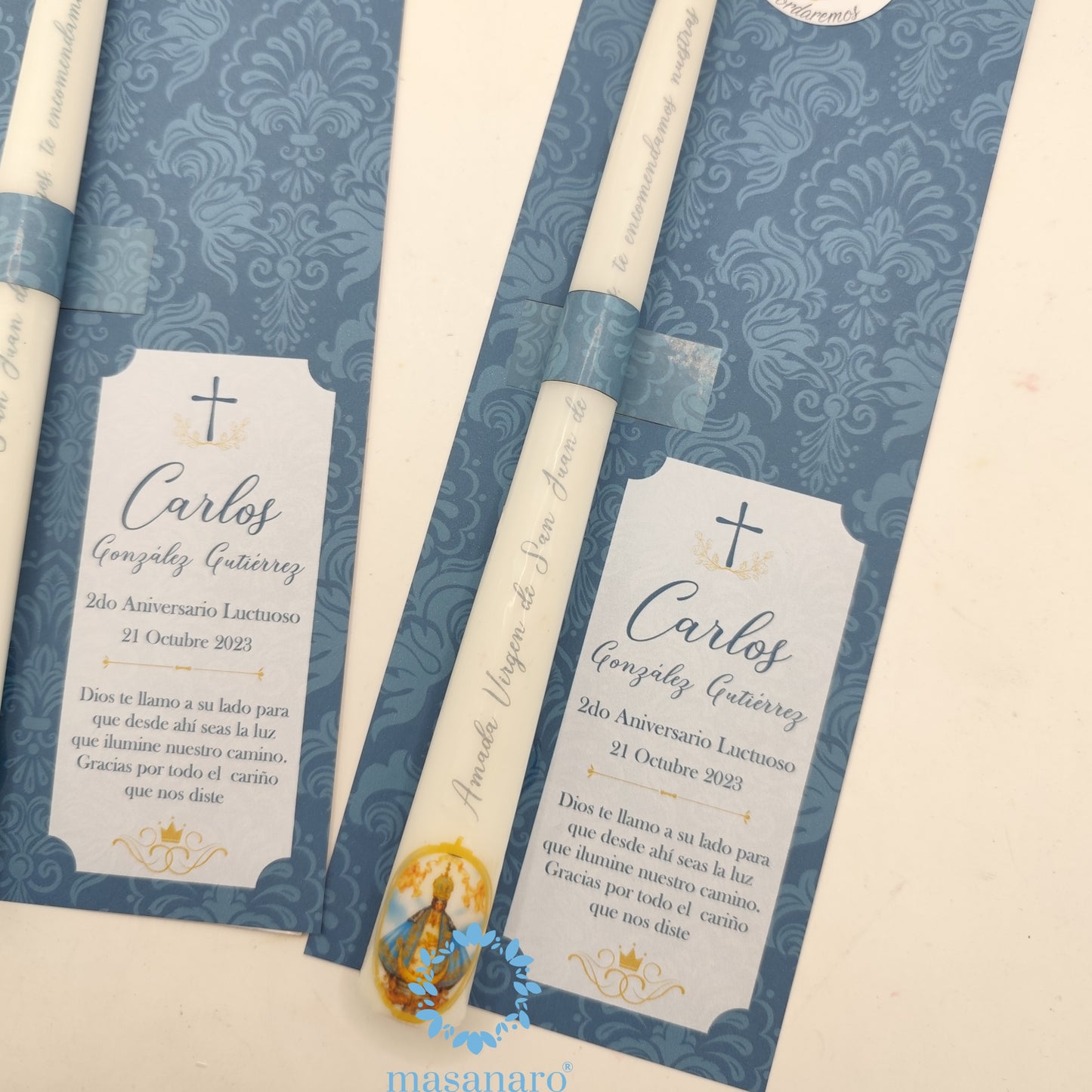 Vela larga con diseño de Virgen de San Juan de los Lagos