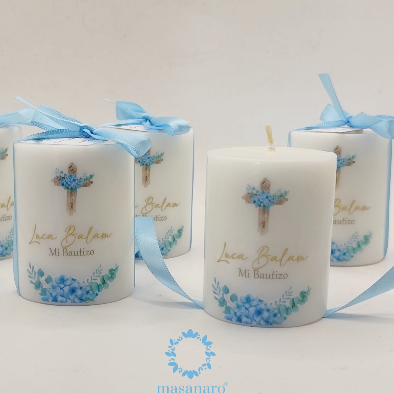 Paq. 10 velas, diseño flores azules vintage
